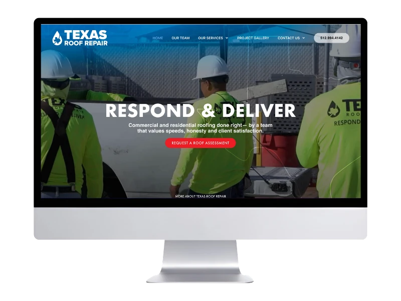 Texas Roof Repair website on a computer screen
